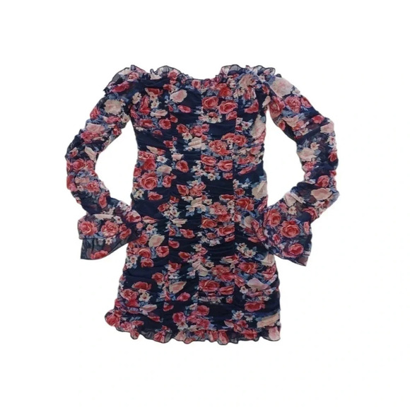 Lulu’s  Navy Blue Floral Ruching Mini Dress Size Large - Picture 6 of 10